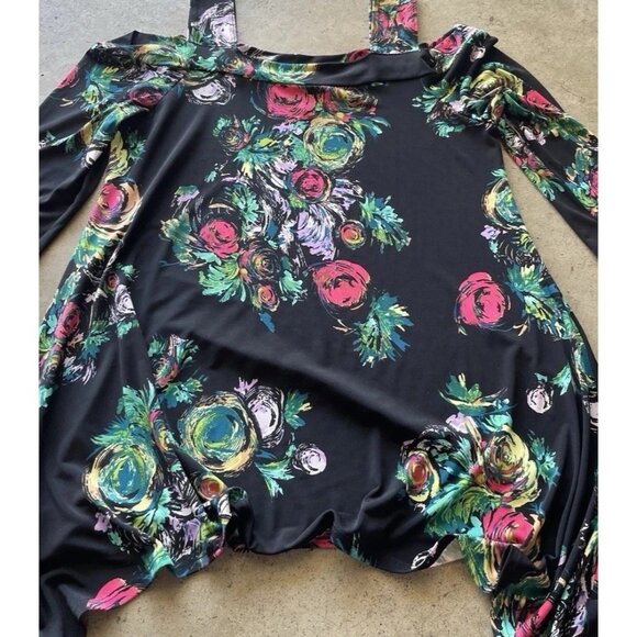 Clara Sun Woo Woman’s Large Flower Rose Print Tunic Top 3/4 Sleeve Sz M USA Made - Picture 4 of 13